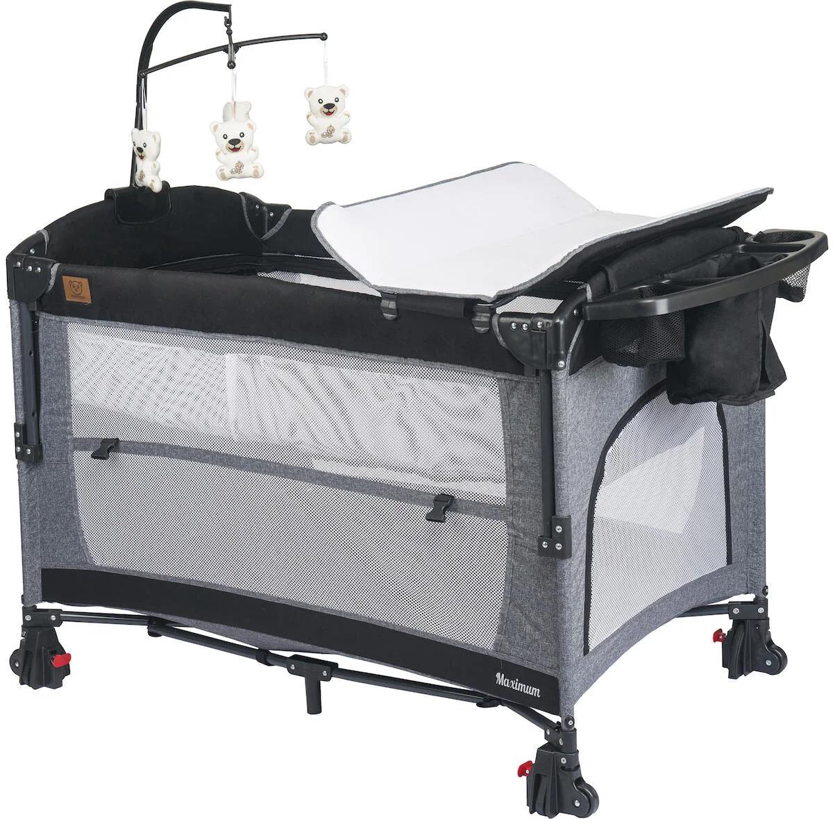 Mamma Maximum Alüminyum 15 kg Kapasiteli Ayarlanabilir Taşınabilir Ara Katlı 110x70 cm Sallanan Anne Yanı Park Yatak Gri