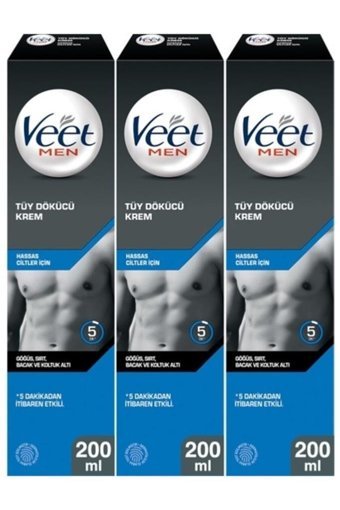 Veet Men Hassas Ciltler İçin Koltuk Altı Bacak Genital Bölge Erkek Tüy Dökücü Krem 3x200 ml