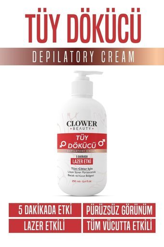 Clower Beauty Tüm Ciltler İçin Koltuk Altı Bacak Genital Bölge Unisex Tüy Dökücü Krem 250 ml