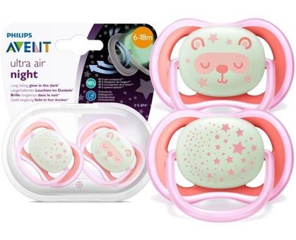 Philips Avent Ultra Air Nighttime 0-6 Ay Fosforlu Delikli Kiraz Uçlu Silikon Emzik Gold-Mavi