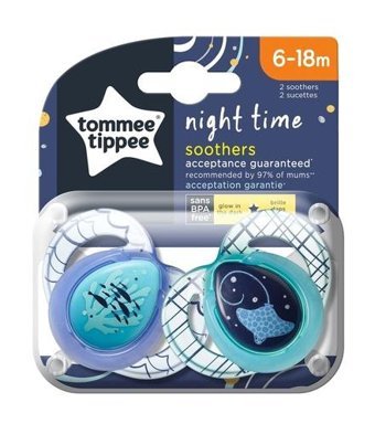 Tommee Tippee 6-18 Ay+ Fosforlu Delikli Ortodontik Silikon 2'li Emzik Turkuaz