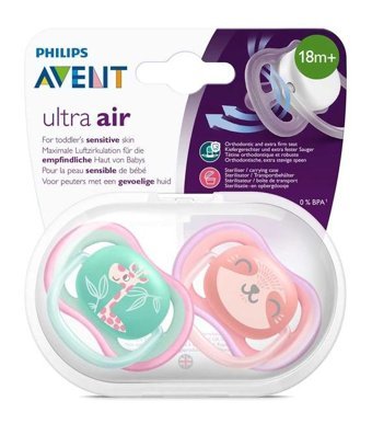 Philips Avent Ultra Air Nighttime 3 Ay+ Fosforlu Kiraz Uçlu Silikon 2'li Emzik Pembe