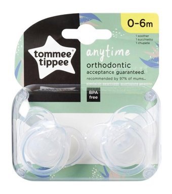 Tommee Tippee Anytime 0-6 Ay Delikli Ortodontik Silikon 2'li Emzik Şeffaf