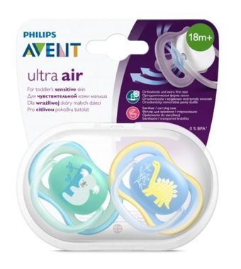 Philips Avent Ultra Air 18 Ay+ Ortodontik Kiraz Uçlu Damaklı Silikon 2'li Emzik Çok Renkli
