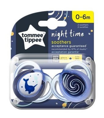 Tommee Tippee 0-6 Ay Fosforlu Delikli Ortodontik Kauçuk 2'li Emzik Lacivert