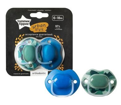 Tommee Tippee Urban 6-18 Ay+ Delikli Ortodontik Silikon 2'li Emzik Mavi