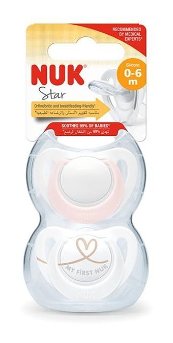 Nuk Star 0-6 Ay Delikli Ortodontik Damaklı Silikon 2'li Emzik Pembe