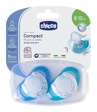 Chicco Physio Compact 6-18 Ay+ Ortodontik Damaklı Silikon 2'li Emzik Leylak