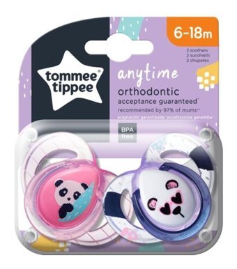 Tommee Tippee Anytime 6-18 Ay+ Delikli Ortodontik Silikon 2'li Emzik Pembe