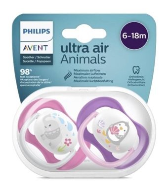 Philips Avent Ultra Air Animals 0-6 Ay Kiraz Uçlu Silikon 2'li Emzik Gri-Gold
