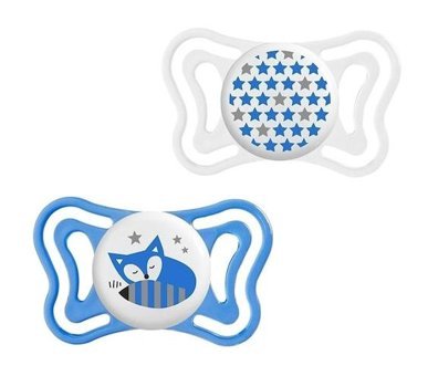 Chicco Soother 6-12 Ay Ortodontik Damaklı Silikon 2'li Emzik Beyaz-Mavi