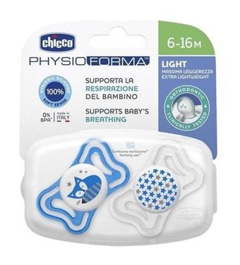Chicco Soother 6-12 Ay Ortodontik Damaklı Silikon 2'li Emzik Beyaz-Mavi