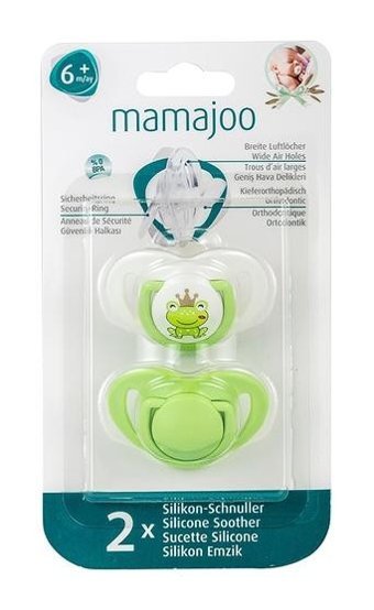 Mamajoo 0-6 Ay Delikli Ortodontik Damaklı Silikon 2'li Emzik Bej-Bebek Mavisi