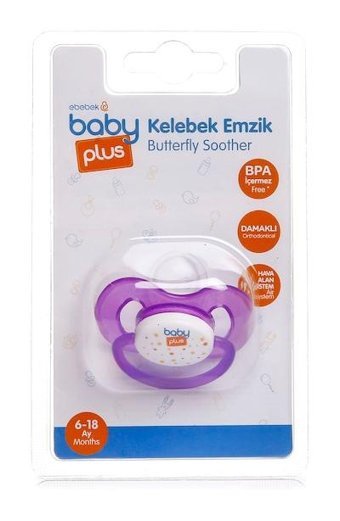 Baby Plus 6-18 Ay+ Ortodontik Kiraz Uçlu Damaklı Silikon Emzik Mor