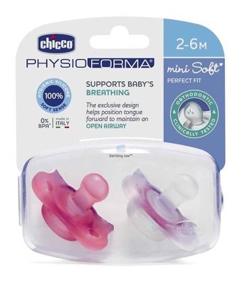 Chicco Physioforma 6-18 Ay+ Ortodontik Kiraz Uçlu Silikon 2'li Emzik Beyaz-Pembe