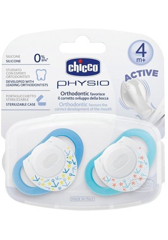 Chicco Physio 6-18 Ay+ Ortodontik Damaklı Silikon 2'li Emzik Mavi