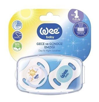 Wee Baby No:1 0 Ay+ Fosforlu Delikli Ortodontik Damaklı Silikon 2'li Emzik Turkuaz