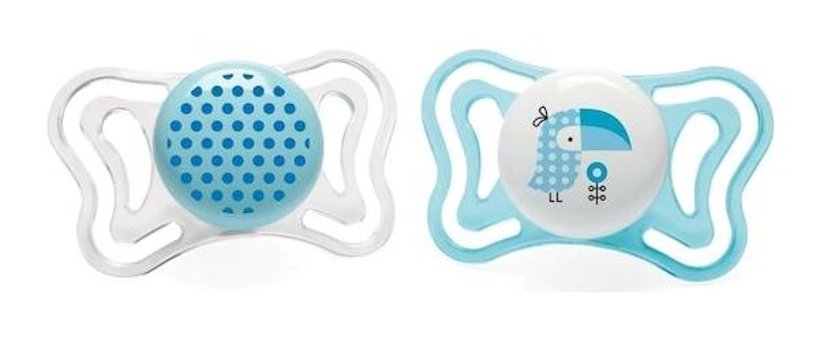 Chicco Pyhsio 6-18 Ay+ Ortodontik Damaklı Silikon 2'li Emzik Beyaz-Mavi