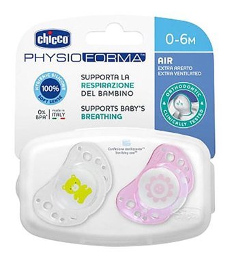 Chicco Air 0-6 Ay Ortodontik Damaklı Silikon 2'li Emzik Beyaz-Pembe