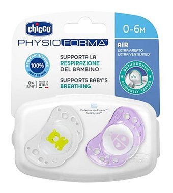 Chicco Air 0-6 Ay Ortodontik Damaklı Silikon 2'li Emzik Beyaz-Pembe