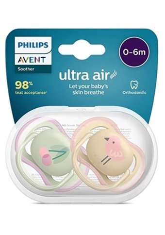 Philips Avent Ultra Air 0-6 Ay Delikli Kiraz Uçlu Silikon 2'li Emzik Şeffaf