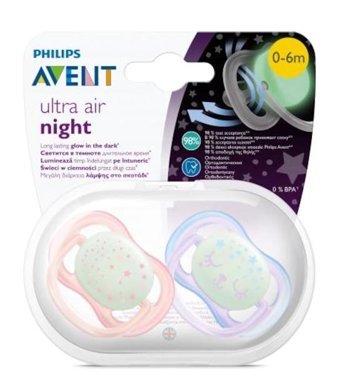Philips Avent Ultra Air Night 0-6 Ay Ortodontik Kiraz Uçlu Damaklı Silikon 2'li Emzik Çok Renkli