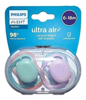 Philips Avent Ultra Air 6-18 Ay+ Fosforlu Delikli Ortodontik Silikon Emzik Beyaz-Bebek Mavisi