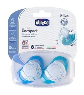 Chicco Physio Compact 6-18 Ay+ Ortodontik Damaklı Silikon 2'li Emzik Mavi