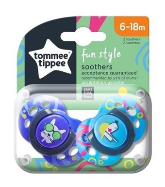 Tommee Tippee Fun Style 6-18 Ay+ Delikli Ortodontik Silikon 2'li Emzik Lacivert