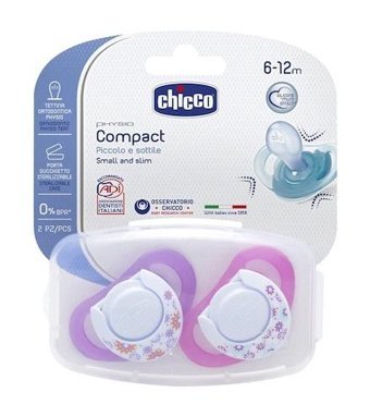 Chicco Physio Compact 6-18 Ay+ Ortodontik Damaklı Silikon 2'li Emzik Petrol Mavisi