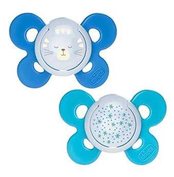 Chicco Physioforma Comfort 0-6 Ay Ortodontik Damaklı Silikon 2'li Emzik Beyaz-Mavi