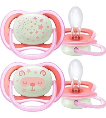 Philips Avent Ultra Air Nighttime 0-6 Ay Fosforlu Delikli Kiraz Uçlu Silikon Emzik Beyaz-Mavi