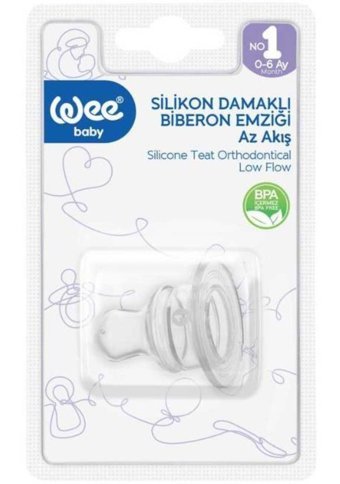 Wee Baby No:1 0-6 Ay Delikli Ortodontik Damaklı Silikon Emzik Bej-Gri