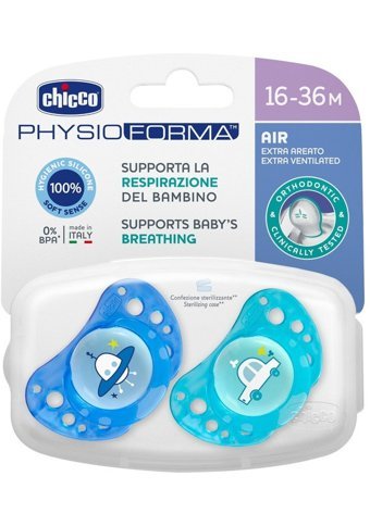 Chicco Physioforma Air 0-6 Ay Ortodontik Damaklı Silikon 2'li Emzik Bej-Bebek Mavisi
