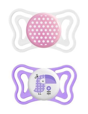 Chicco Physio Light 6-18 Ay+ Ortodontik Damaklı Silikon 2'li Emzik Beyaz-Lila