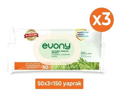 Evony Hijyenik 50 Yaprak 3'lü Paket Islak Mendil