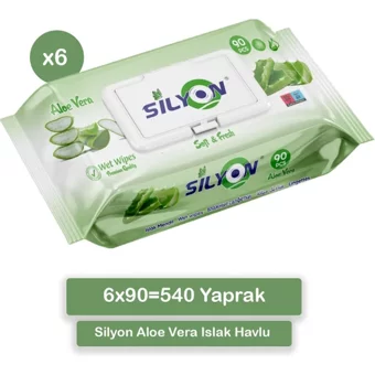 Silyon Aloe Vera 90 Yaprak 6'lı Paket Islak Mendil