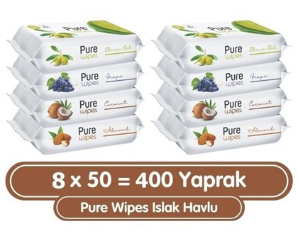 Pure Baby Pure Wipes 50 Yaprak 8'li Paket Islak Mendil