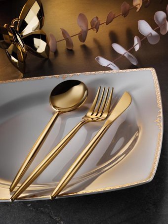 Aryıldız Versay Gold Parlak 36 Parça 6 Kişilik Çatal Kaşık Bıçak Takımı Gold