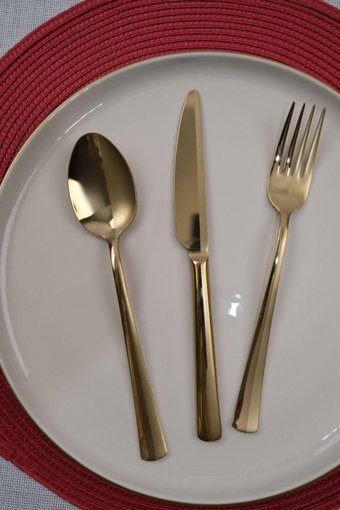 Lugga Nida Parlak 18 Parça 6 Kişilik Çatal Kaşık Bıçak Takımı Gold