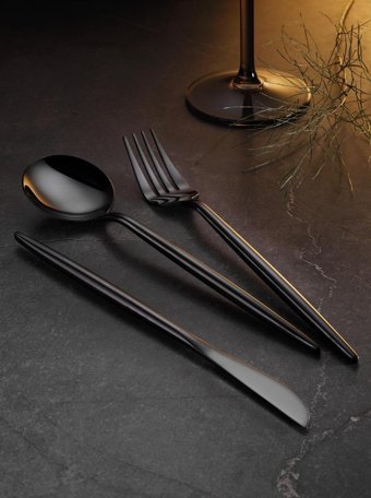 Aryıldız Versay Titanium Mat 36 Parça 6 Kişilik Çatal Kaşık Bıçak Takımı Siyah