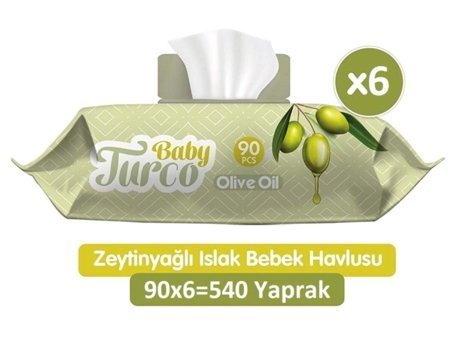 Baby Turco Zeytinyağlı 90 Yaprak 6'lı Paket Islak Mendil