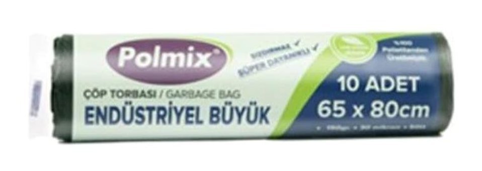 Polmix Endüstriyel Büyük Boy 65x80 cm Çöp Poşeti 10 Adet Siyah