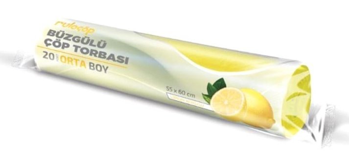 Ruloçöp Limon Kokulu Büzgülü Orta Boy 55x60 cm Çöp Poşeti 20 Adet Sarı