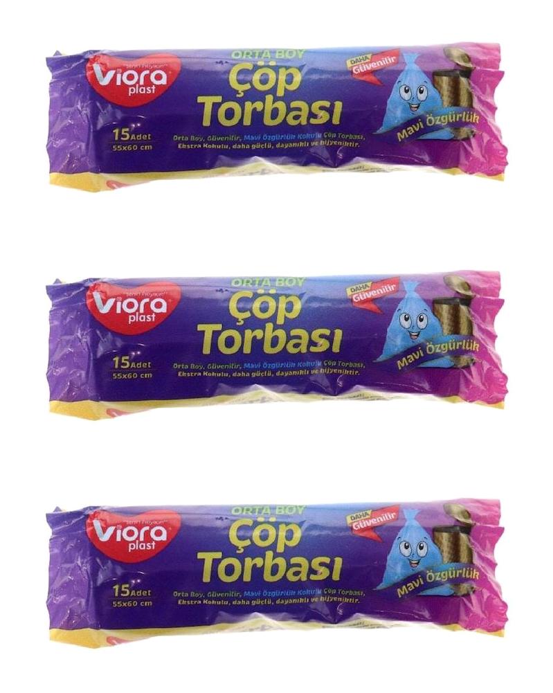 Viora Fresh Kokulu Orta Boy 55x60 cm Çöp Poşeti 3x15 Adet Sarı