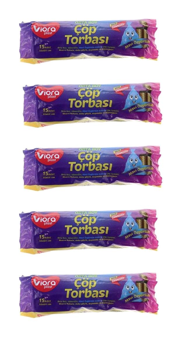 Viora Fresh Kokulu Orta Boy 55x60 cm Çöp Poşeti 5x15 Adet Sarı