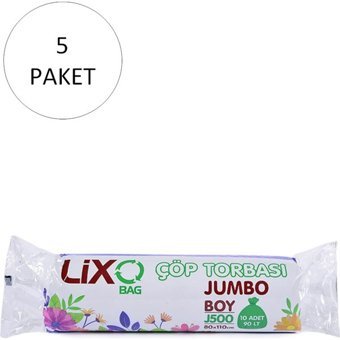Lixo J-500 Büzgülü Jumbo Boy 80x110 cm Çöp Poşeti 50 Adet Siyah