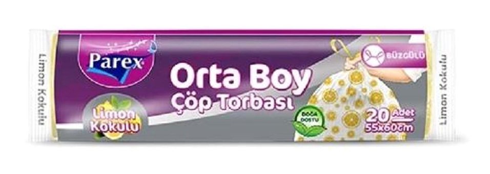 Parex Limon Kokulu Büzgülü Orta Boy 55x60 cm Çöp Poşeti 2x20 Adet Beyaz