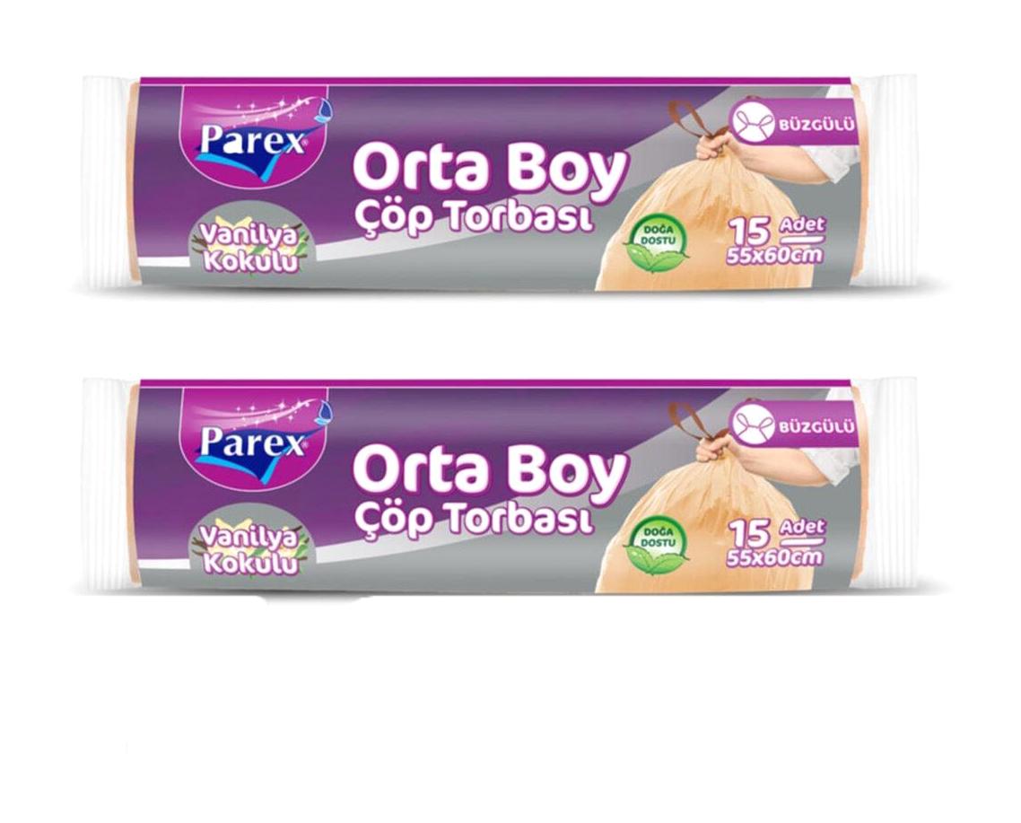 Parex Vanilya Kokulu Büzgülü Orta Boy 55x60 cm Çöp Poşeti 2x15 Adet Turuncu