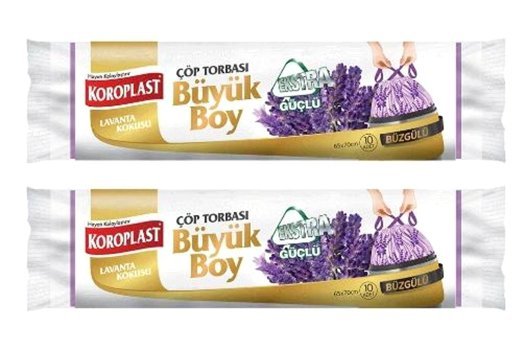 Koroplast Lavanta Kokulu Büzgülü Büyük Boy 65x70 cm Çöp Poşeti 2x10 Adet Mor